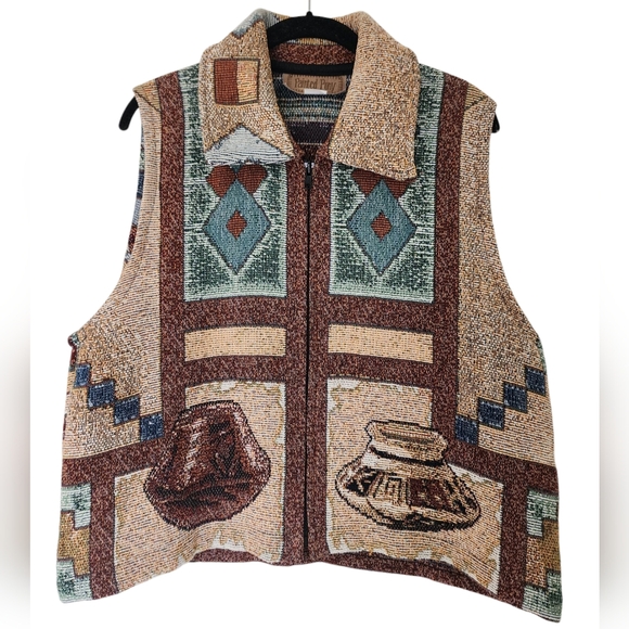 PAINTED PONY vintage western vest, zip-up, 100% cotton, size Large - Picture 1 of 6
